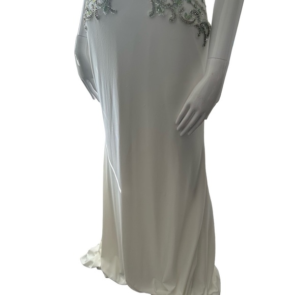 JVN by Jovani White and Green Long Sleeve Dress - Picture 6 of 9